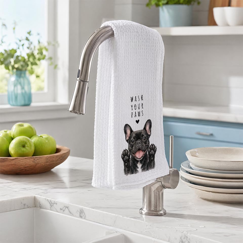 Black Frenchie Kitchen Towel, Hand Towel, French Bulldog Gifts - Image 2