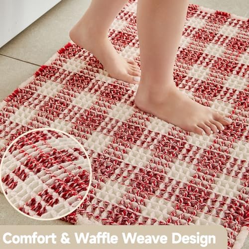 TYUU Christmas Bathroom Rugs, Cute Waffle Bath Mat, 36x24 Red & White - Image 4