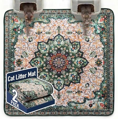 Hompet Cat Litter Mat 2 Pack, 72x72 Large Machine Washable Trapping Mats by Hompet
