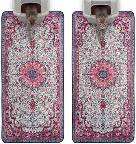 Hompet Cat Litter Mat 2 Pack, 24.8x54 Large Machine Washable Trapping Mats by Hompet