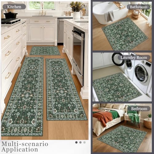 Washable 3x3 Square Rug for Entry Bathroom Kitchen Bedroom Green - Image 7