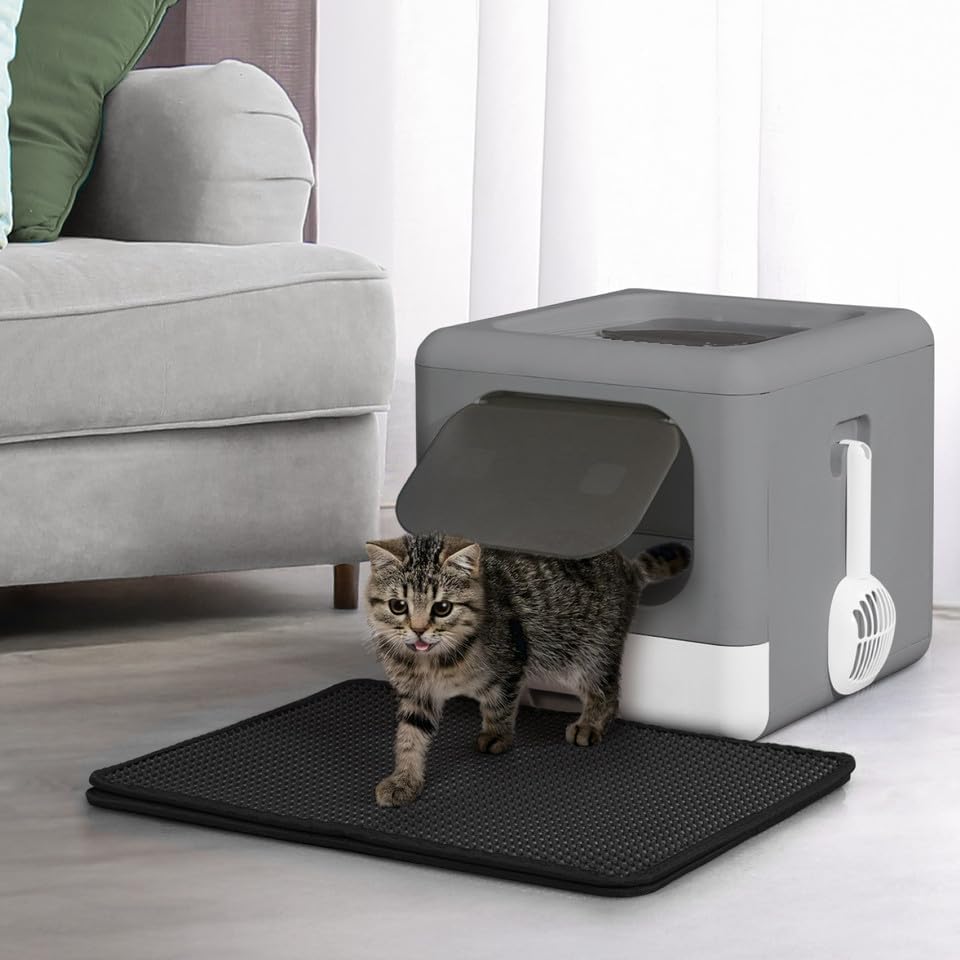 BOWHAUS Foldable Cat Litter Box w/Lid, Scoop & Mat, Drawer Design Cat Toilet by BOWHAUS