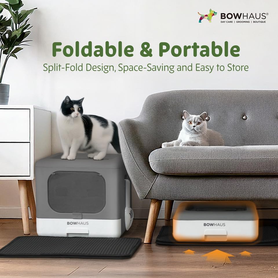 BOWHAUS Foldable Cat Litter Box w/Lid, Scoop & Mat, Drawer Design Cat Toilet - Image 3