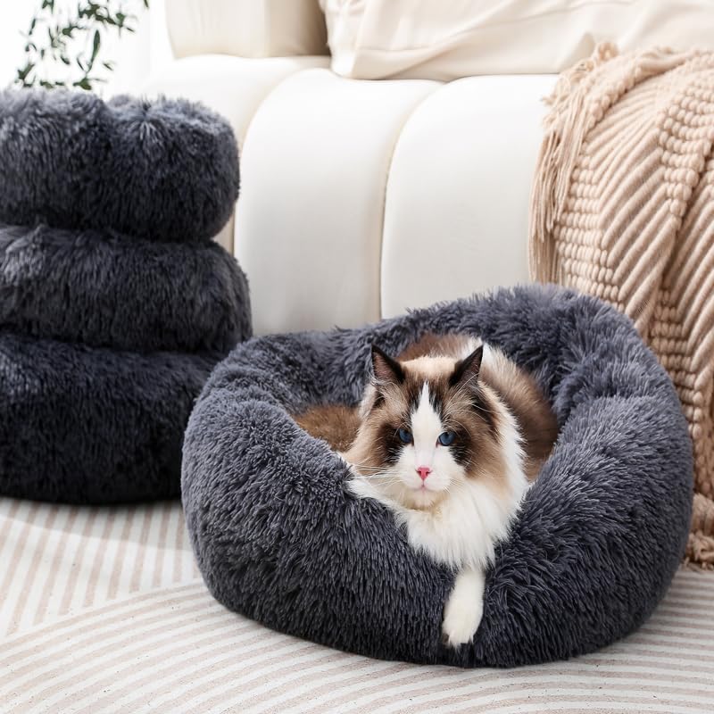 Large Cat Bed Round Dog Bed Warm Pet Beds Large Rabbit Pillow Calming Donut - Image 4