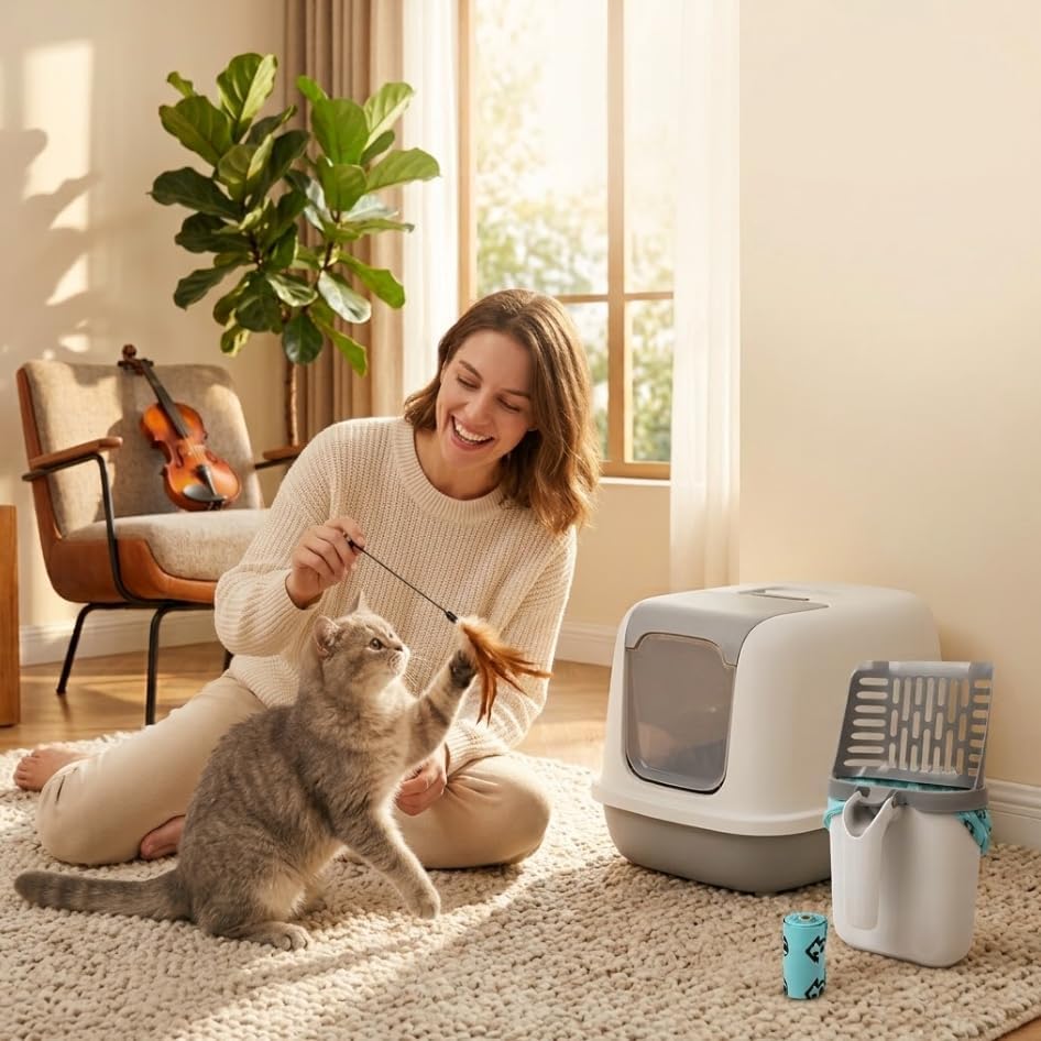 Cat Litter Scooper with Holder, Built-in Bin & 120 Bags, Easy Clean Scoop - Image 5