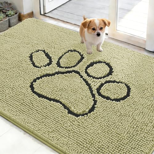 OLANLY Dog Door Mat for Muddy Paws 48x30, Paw Print Design Chenille Mud Mat by OLANLY