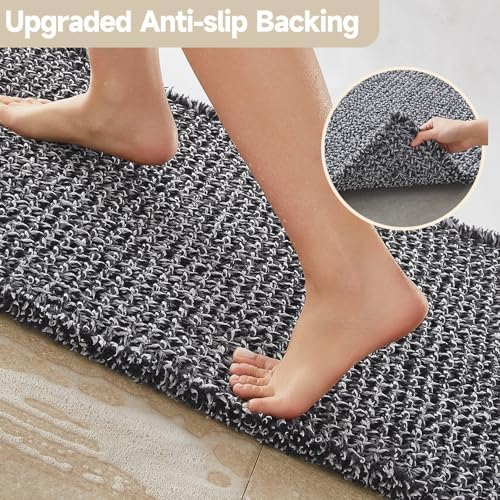 TYUU Waffle Runner Rug Bathroom, Long Boho Bath Mat, 72x24 Black & White - Image 4