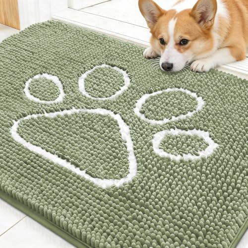 OLANLY Dog Door Mat for Muddy Paws 30x20, Paw Print Design Chenille Mud Mat by OLANLY