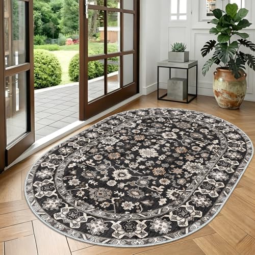 Washable Oval 5x6 Area Rug Soft Floral Carpet - Image 4