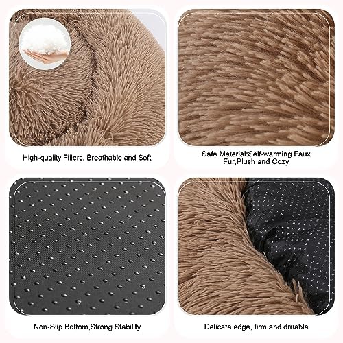 Dog Bed, Cat Calming Bed, Faux Fur Pillow Pet Donut Cuddler Round Plush Bed - Image 4