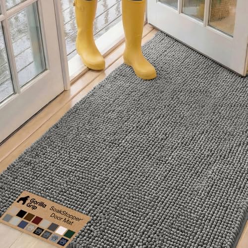 GORILLA GRIP SoakSTOPPER Dog Door Mat, Machine Wash and Dry, 60x36 Gray by GorillaGrip