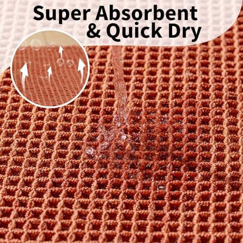 Burnt Orange Bathroom Rug, Fall Waffle Bath Mat Runner - Image 6