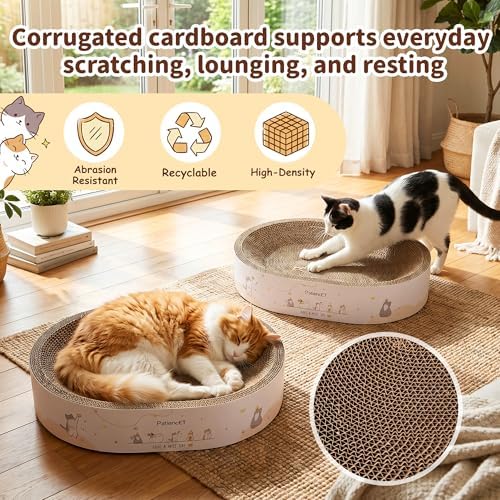 PatiencET 2-in-1 Oval Cat Scratcher Bed, Cardboard Lounger Scratch Bowl - Image 3