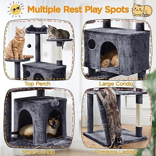 Yaheetech 80in XL Multi-Level Cat Tree, Double Caves, Sisal Posts - Image 5