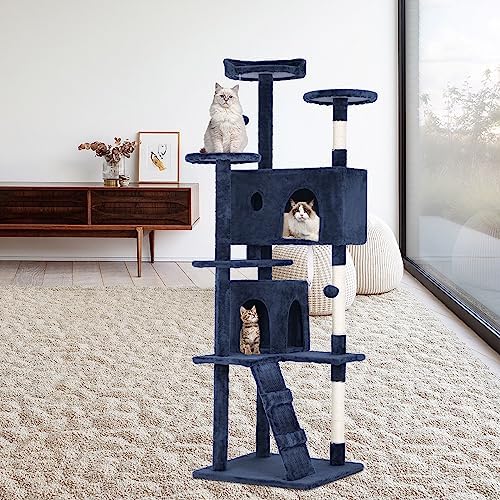 BestPet | 70" Cat Tree Tower | Navy Blue | Sturdy Multi-Level Cat Tree - Image 2