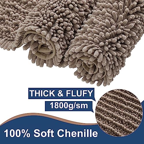 Luxury Chenille Taupe Bathroom Rugs Sets 2 Piece, Thickened Hot Melt Rubber - Image 3