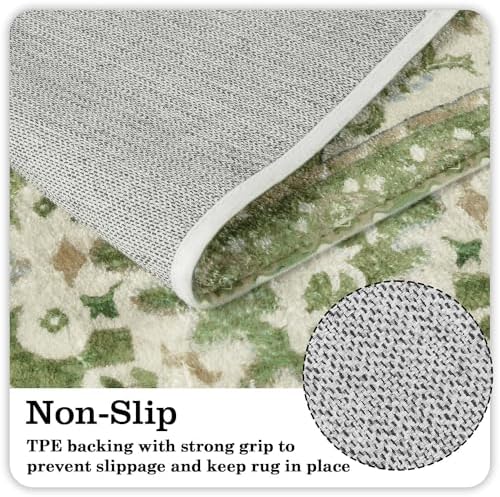 Uphome Boho Retro Large Bathroom Rugs Sage Green Non-Slip Soft Bedroom Runner - Image 3