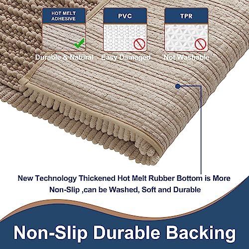 Luxury Chenille Taupe Bathroom Rugs Sets 2 Piece, Thickened Hot Melt Rubber - Image 2