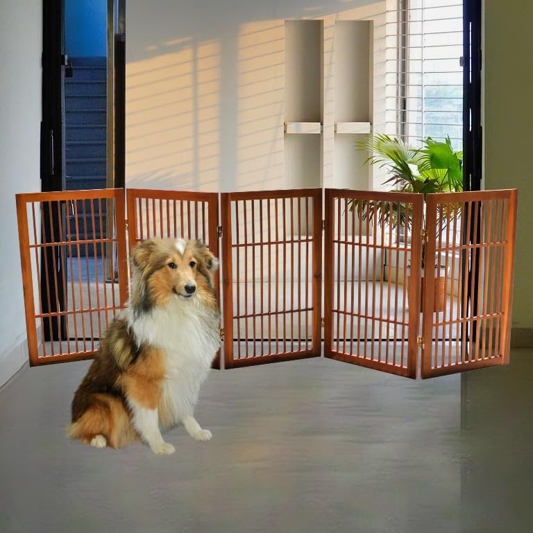 Urnporium Pet Dog Gate Freestanding, Strong Durable Folding Wooden Fence - Image 4