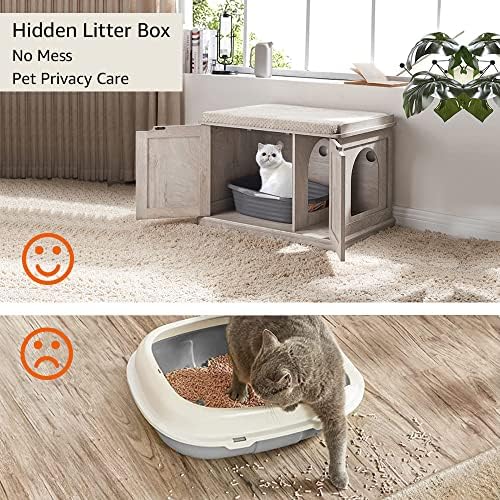 unipaws Cat Litter Box Enclosure Furniture, Hidden Litter Box Cover - Image 2