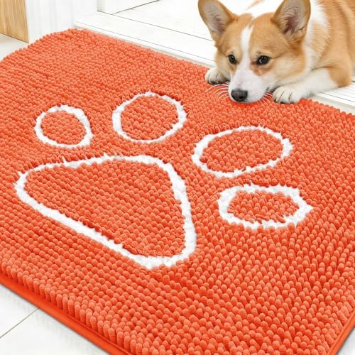 OLANLY Dog Door Mat for Muddy Paws 30x20, Paw Print Design Chenille Mud Mat by OLANLY
