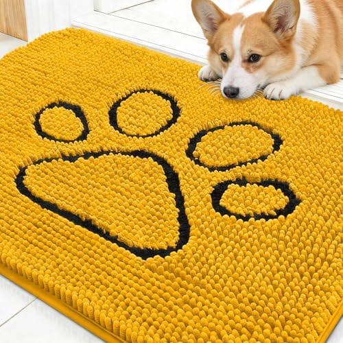 OLANLY Dog Door Mat for Muddy Paws 30x20, Paw Print Design Chenille Mud Mat by OLANLY