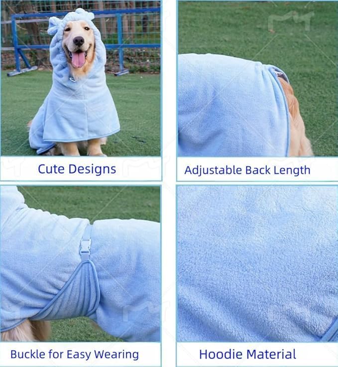 Pet Bathrobe for Dog Cat Absorbently Quick Drying Coat Cute Dogs Bath Towel - Image 3