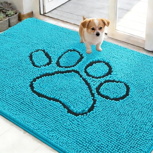 OLANLY Dog Door Mat for Muddy Paws 48x30, Paw Print Design Chenille Mud Mat by OLANLY