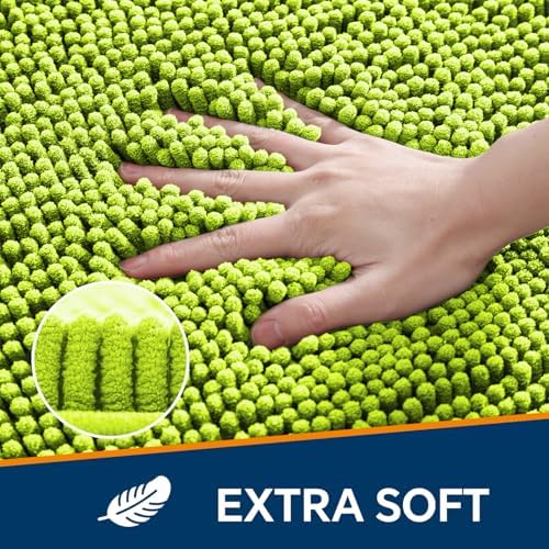 Chenille Bathroom Rug 24"x36" Lime Green, Non-Slip Plush Bath Mat - Image 3
