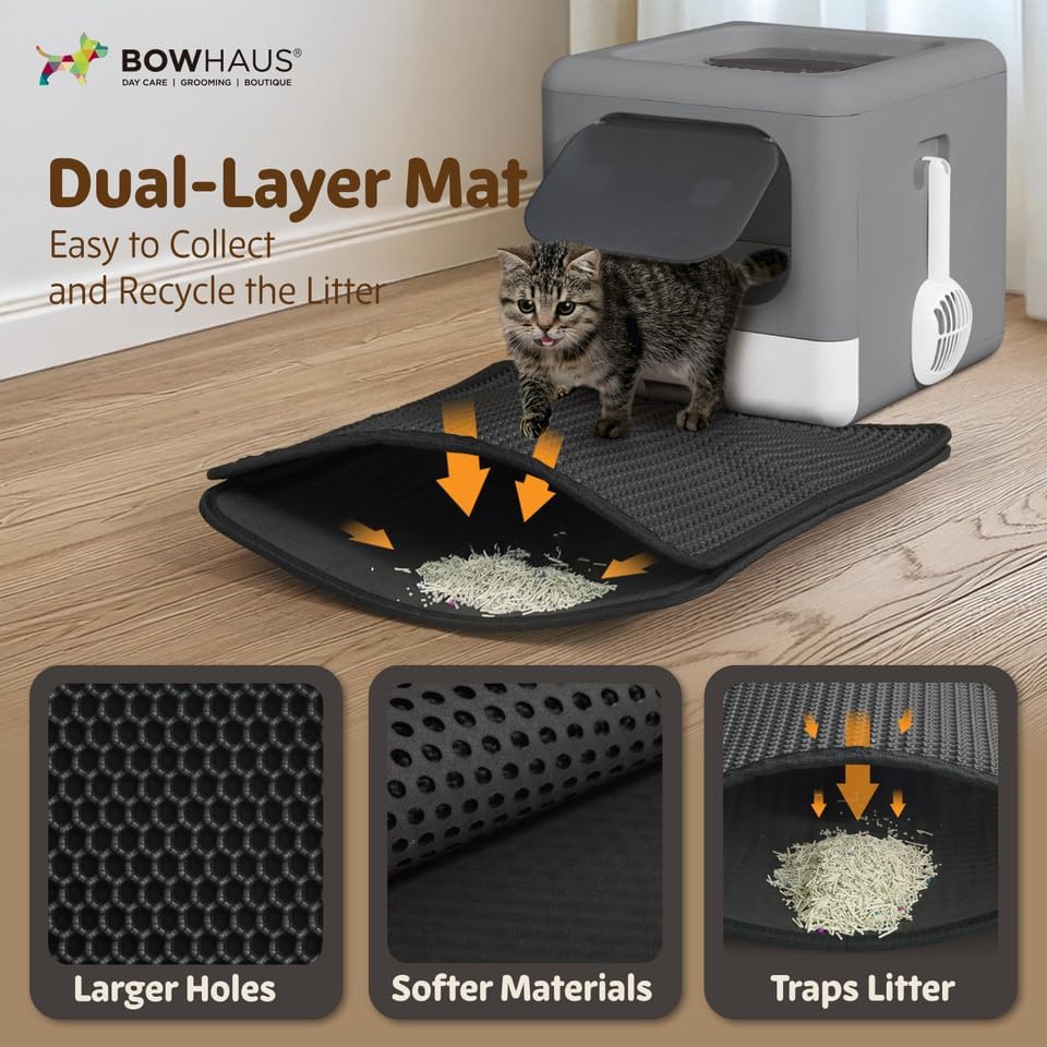 BOWHAUS Foldable Cat Litter Box w/Lid, Scoop & Mat, Drawer Design Cat Toilet - Image 4