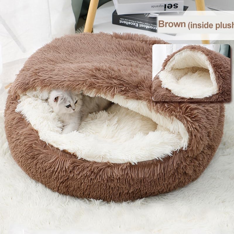 Cat Bed Round Fluffy Hooded Cat Bed Cave, Anti-Anxiety Cave Bed - Image 3
