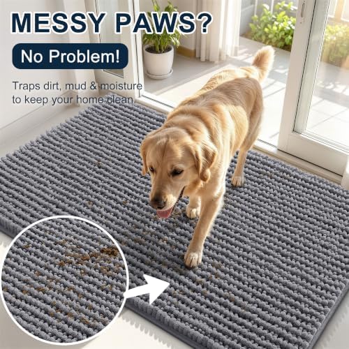 Smiry Dog Door Mat for Muddy Paws 36x24, Ultra Absorbent Chenille Doormat - Image 5