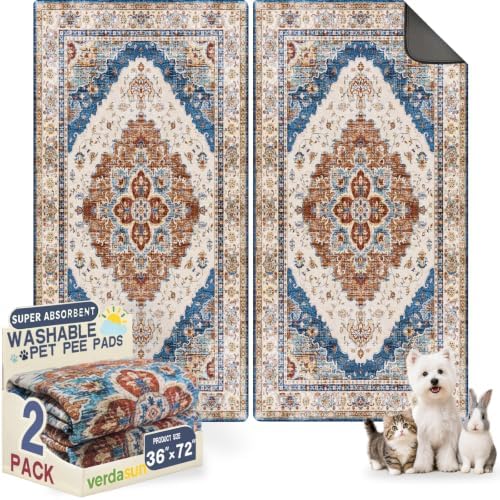Washable Pee Pads for Dogs 36"x72" 2 Pack Reusable Puppy Potty Pad by Verdasun