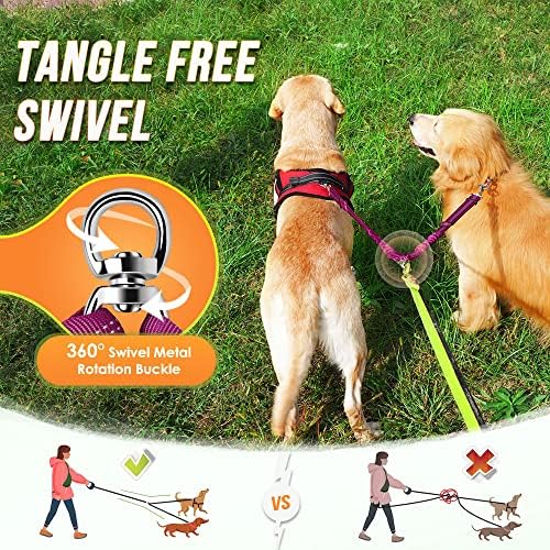 AUTOWT Double Dog Leash, No Tangle 360°Swivel Rotation Reflective Lead - Image 2