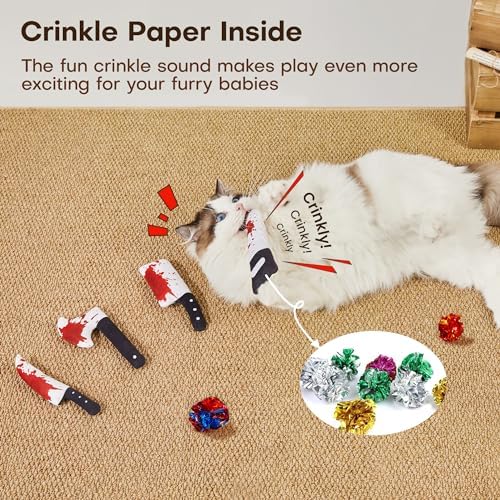 Potaroma 4Pcs Cat Toys, Horror Halloween Knife-Shaped Kitten Catnip Crinkly - Image 4