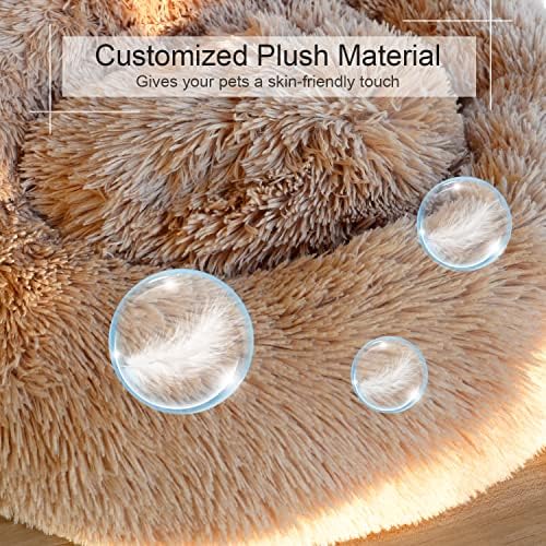 Dog Bed, Cat Calming Bed, Faux Fur Pillow Pet Donut Cuddler Round Plush Bed - Image 2